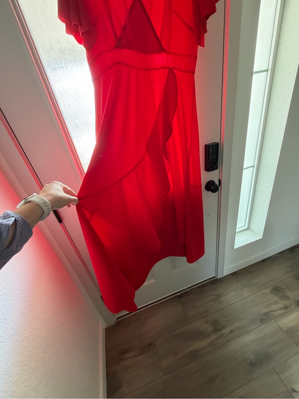 Red V-Neck High-Low Ruffle Dress - Picture 2 of 5